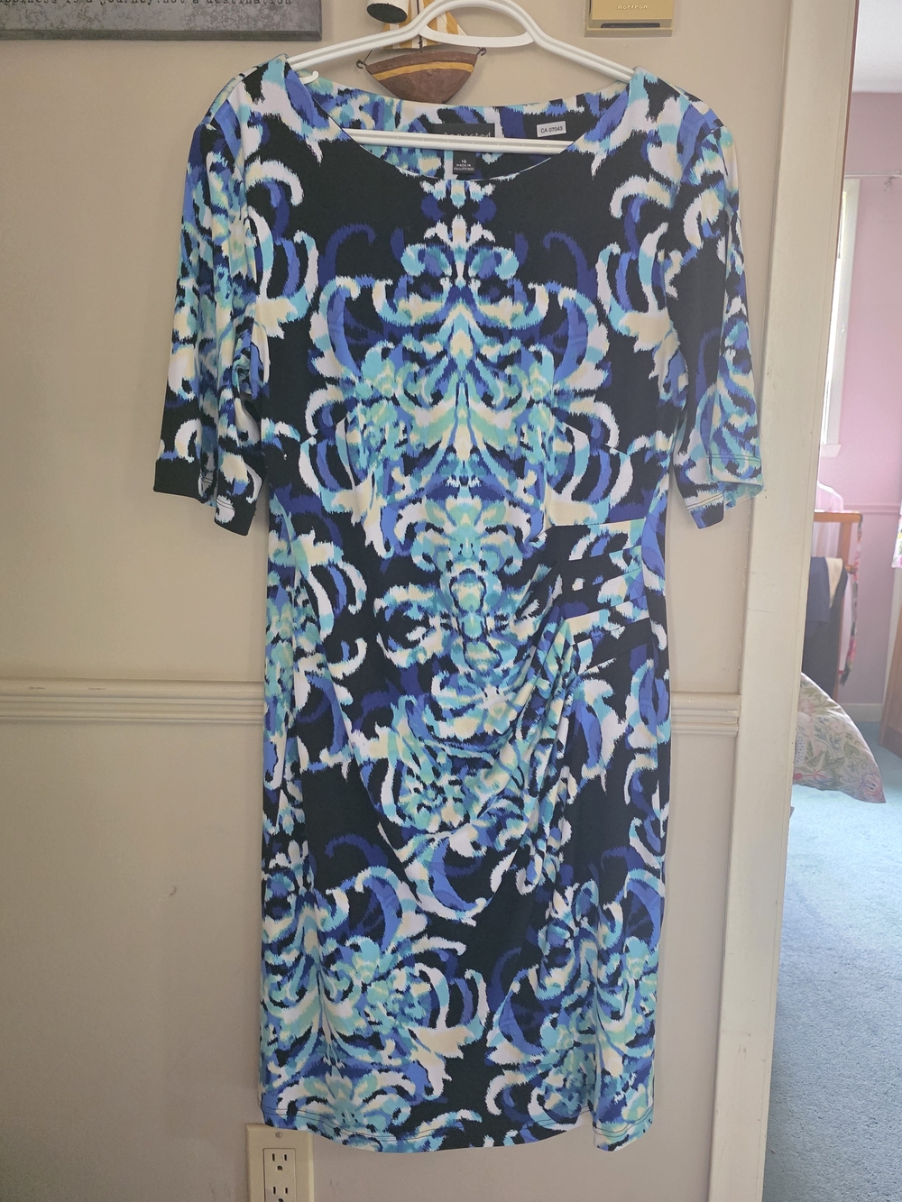 connected apparel Blue, Teal & White Printed Sheath Dress